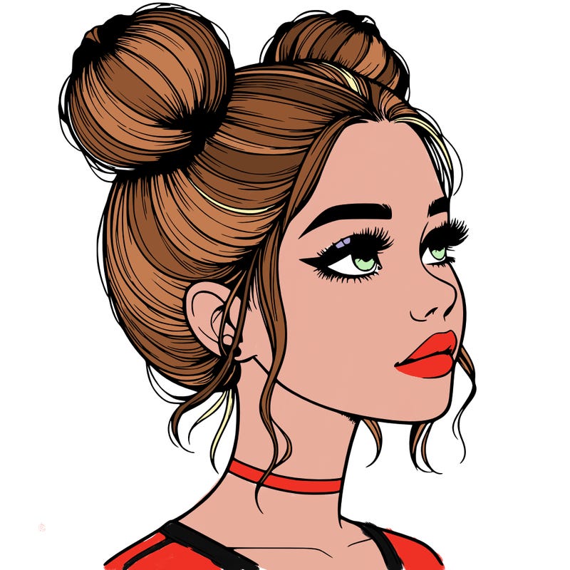 realistic girl with buns on the top of her head