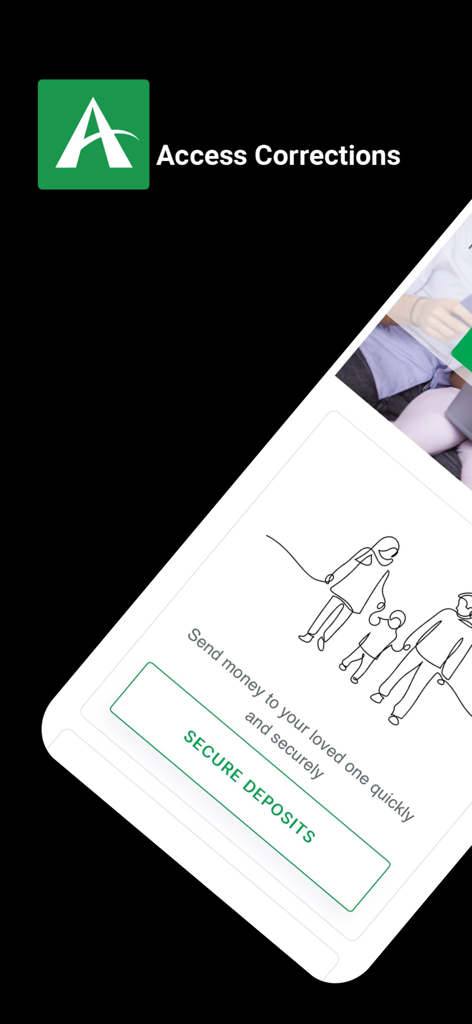 Access Corrections mobile app screen for sending secure money deposits to inmates
