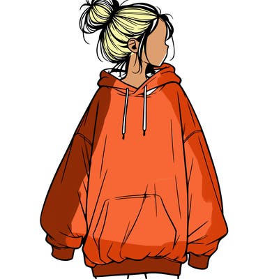 realistic girl with a oversized sweatshirt on and a bun