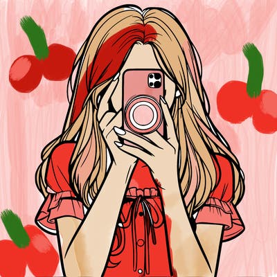 a realistic girl holding her phone taking pictures