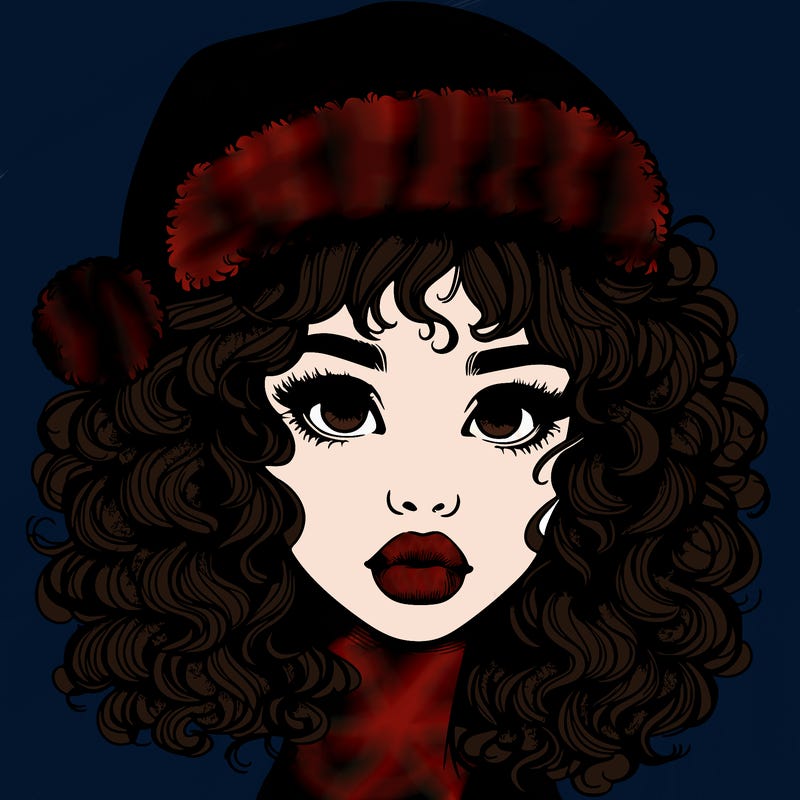 realistic girl with a santa hat curly hair and lips
