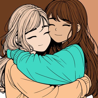realistic two girls hugging