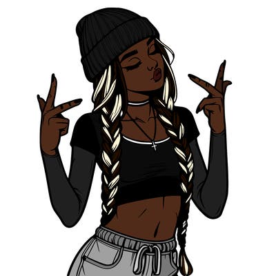 realistic teenage girl with braids and a beanie and crop top doing 🫶🏼