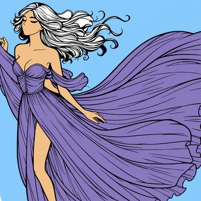 realistic woman in dress flowing the the wind