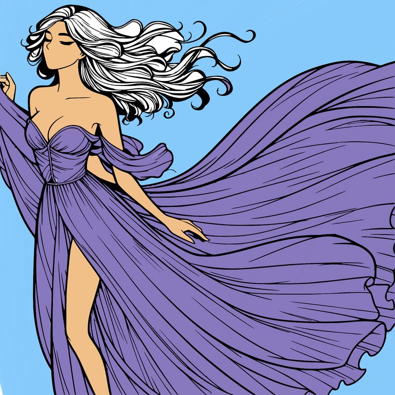 realistic woman in dress flowing the the wind