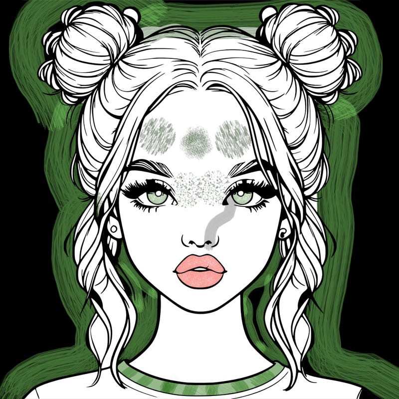 realistic girl with two buns in hair and lips