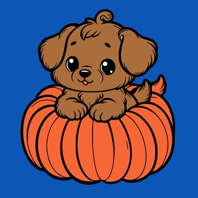 cute little puppy in a pumpkin