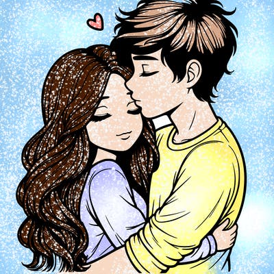 a realistic couple boy and girl hugging and kissing