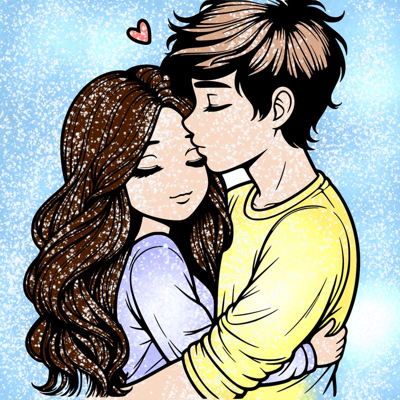 a realistic couple boy and girl hugging and kissing