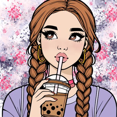 realistic girl with braided hair drinking boba