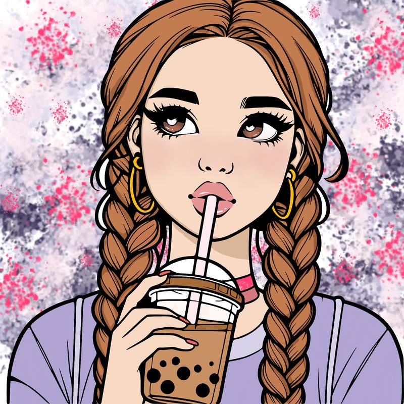 realistic girl with braided hair drinking boba
