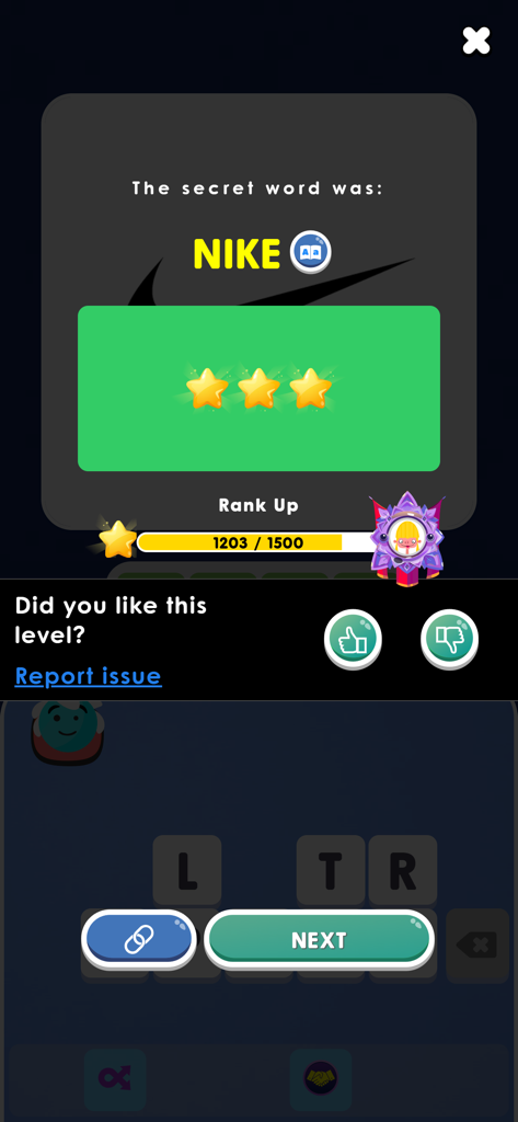 Logo Quiz: Guess Brands 2026 - Level completion screen for the Nike logo in the Logo Quiz Guess Brands 2026 game