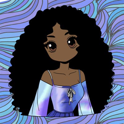 a black anime girl with long afro hair