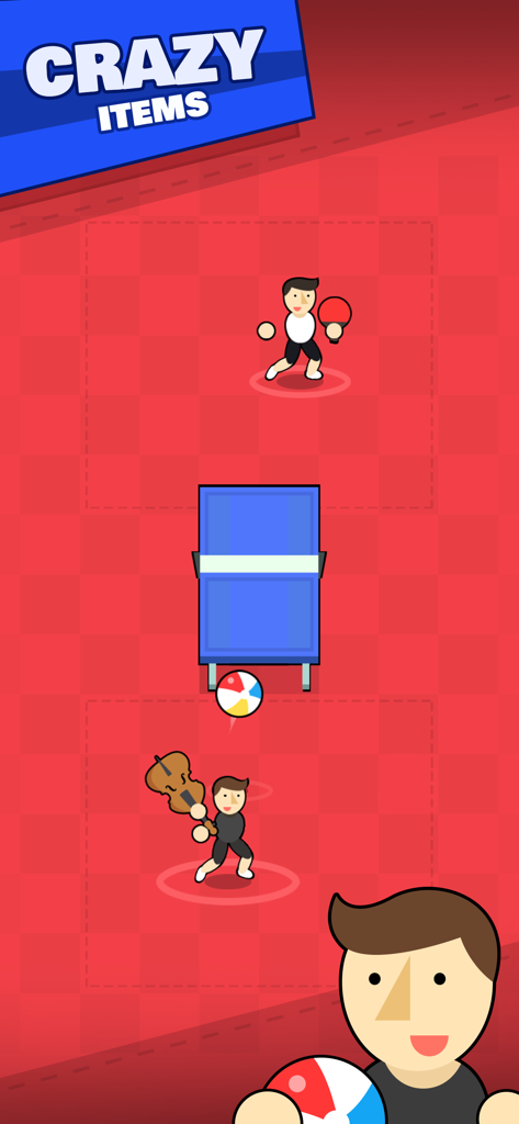 Pongfinity - Ping Pong - Cartoon characters playing table tennis with a violin racket and beach ball