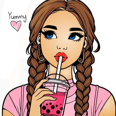 realistic girl with braided hair drinking boba