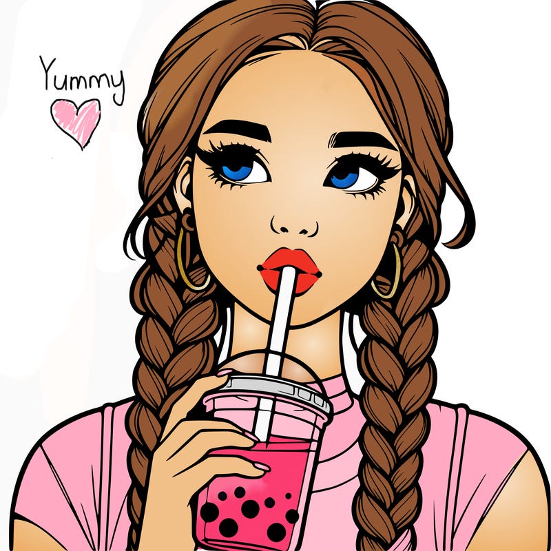 realistic girl with braided hair drinking boba
