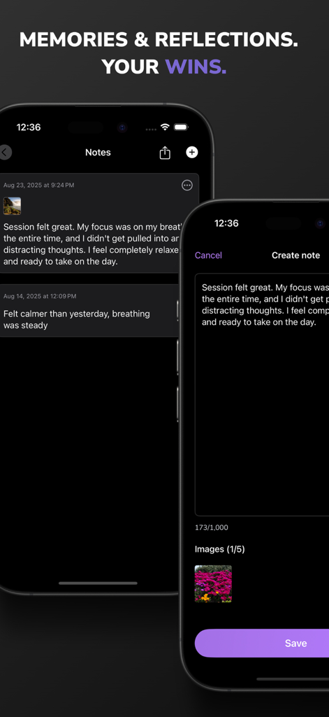 Habit Tracker - Mindle - Mindle Habit Tracker App-Oberfläche zur Aufzeichnung von Reflexionen und Erinnerungen mit Fotos