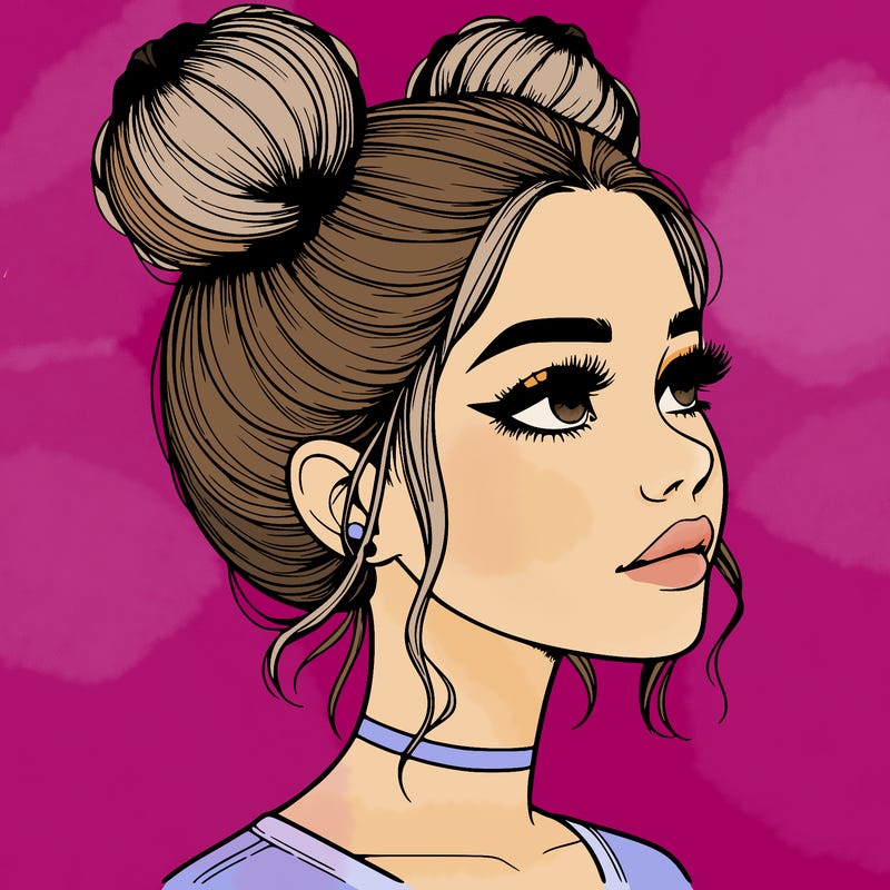 realistic girl with buns on the top of her head