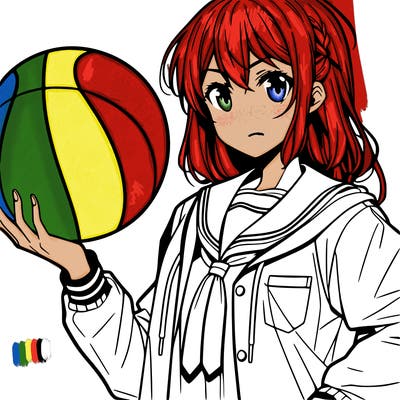 anime sport girl holding a basketball