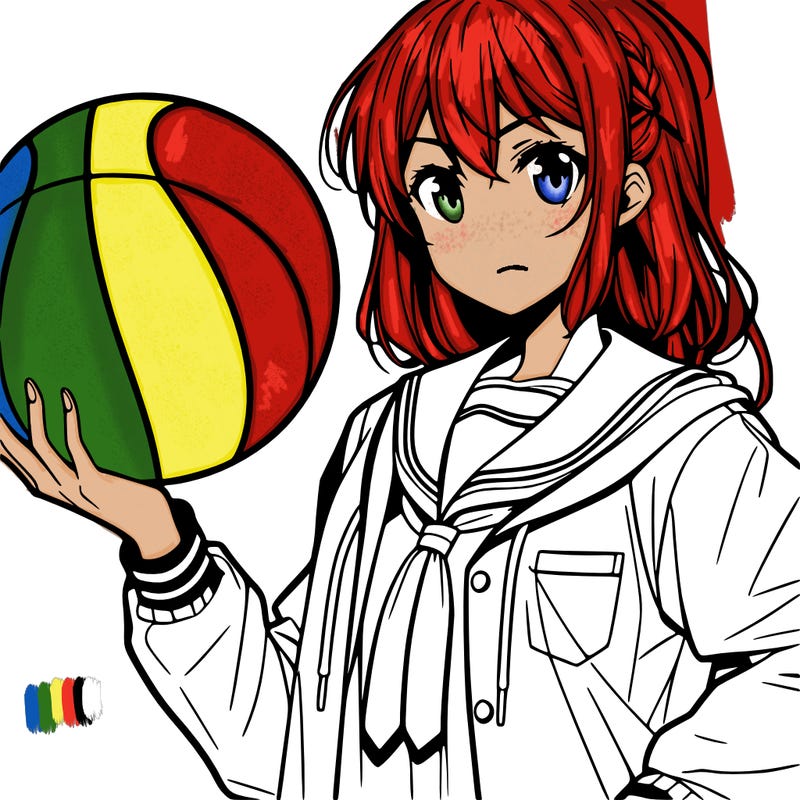 anime sport girl holding a basketball