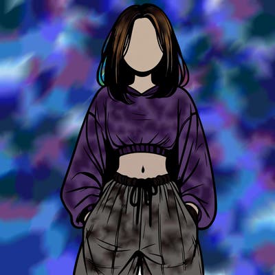 realistic girl faceless with baggy pants and a crop top