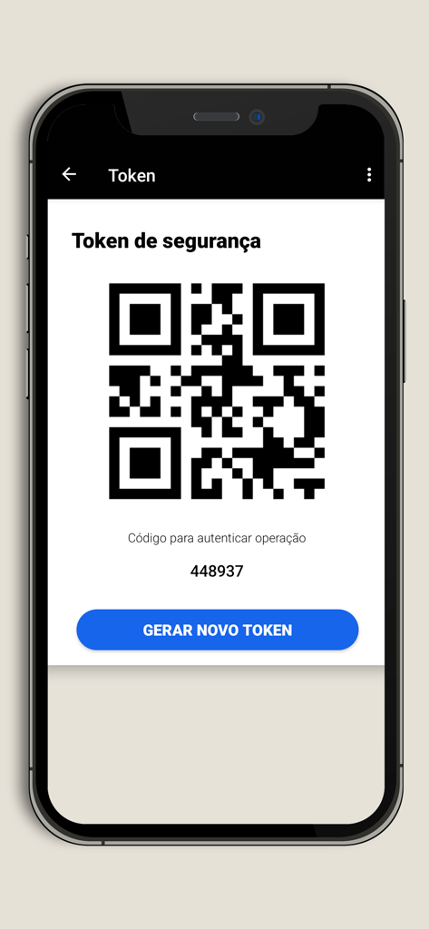 Rappibank PJ - Pantalla de token de seguridad en la aplicación Rappibank PJ mostrando un código QR y un número de autenticación para transacciones seguras.