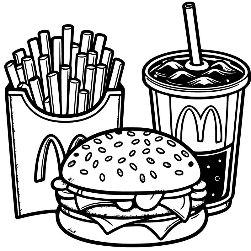 macdonald food with fritté hamburger and coca cola drink