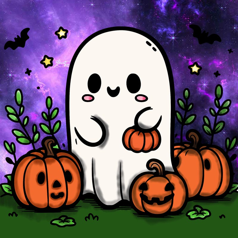 cute ghost with pumpkins