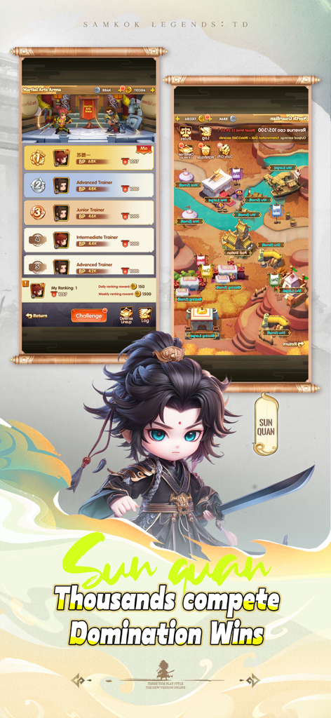 Samkok Legends：TD - Sun Quan character and arena leaderboard in Samkok Legends TD game