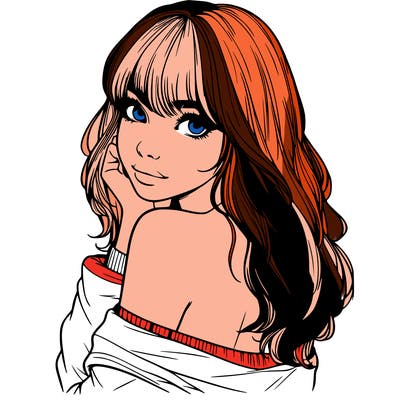 realistic girl with bangs looking over her shoulder