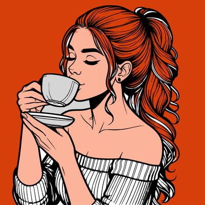 realistic woman drinking tea