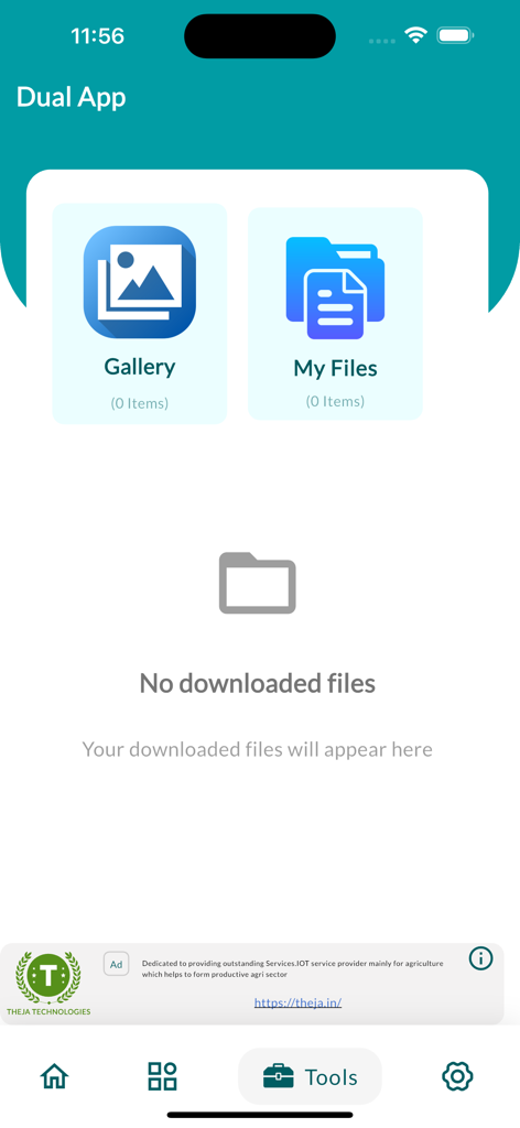 Dual App - Link All - Dual App LinkAll tools menu showing options for private gallery and file management