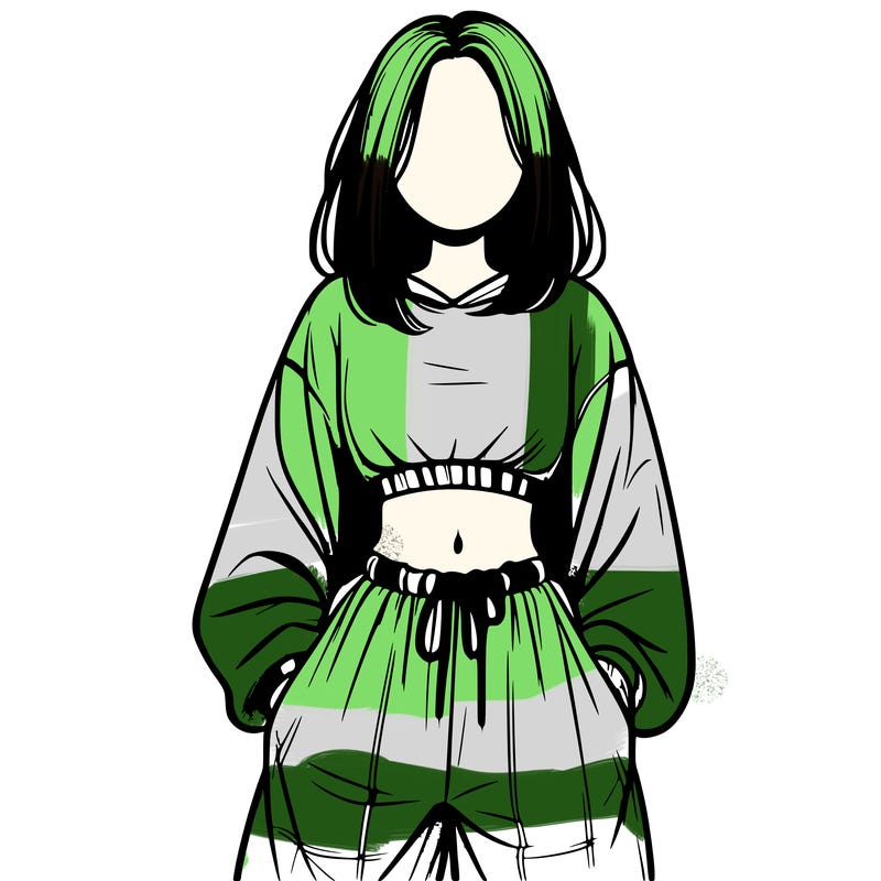 realistic girl faceless with baggy pants and a crop top