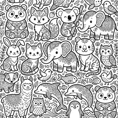 Unleash your creativity with this delightful Kawaii Animals coloring page, specially designed for adults. Immerse yourself in a world of intricate patterns and adorable creatures, perfect for mindful relaxation and artistic expression.