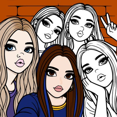 group of teen girls friends y2k up close in a selfie