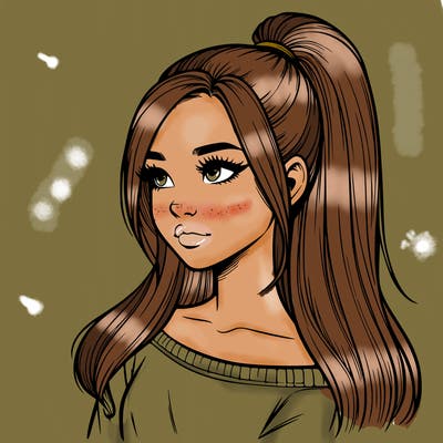 realistic girl with a high ponytail