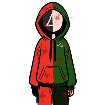 faceless girl in a tracksuit with a hood on and no hair