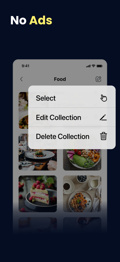 InMarker - Save Reel & Video - Ad-free interface of the InMarker app showing a food video collection with options to edit or delete.