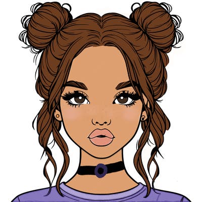 realistic girl with two buns in hair and lips