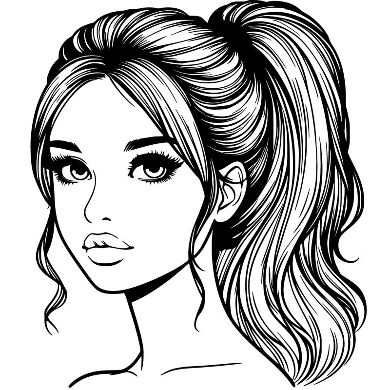 realistic girl with ponytail on the top of her hair and lips