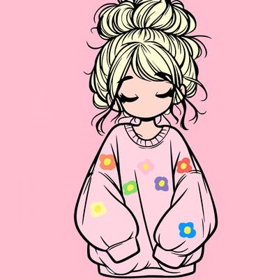 girl with baggy sweatshirt and messy bun