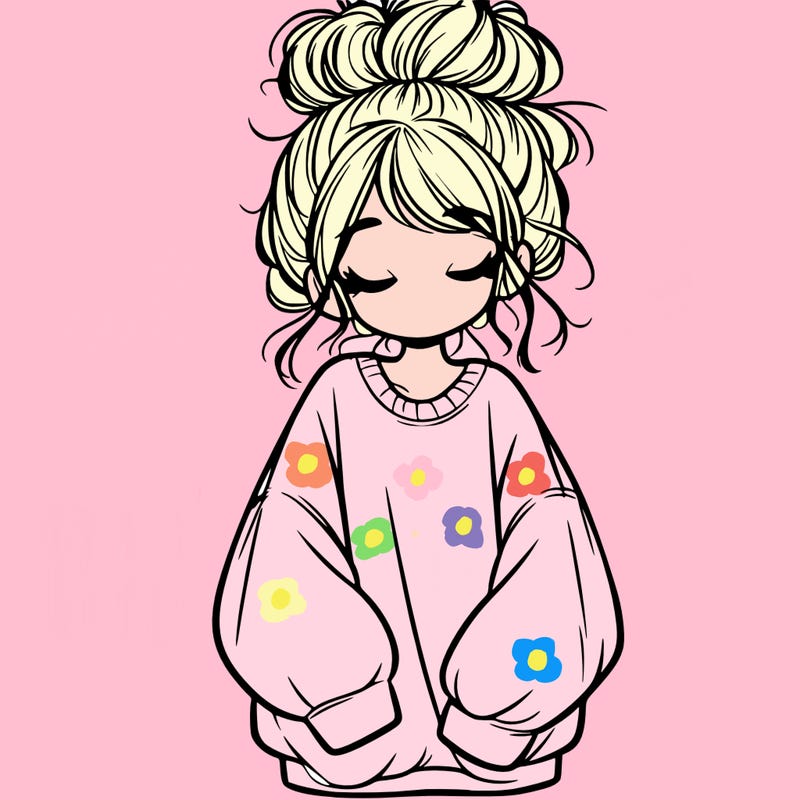 girl with baggy sweatshirt and messy bun