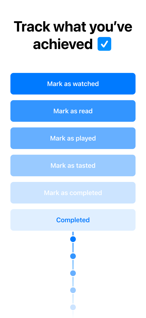 Listy app screen showing buttons to mark items as watched read played or tasted