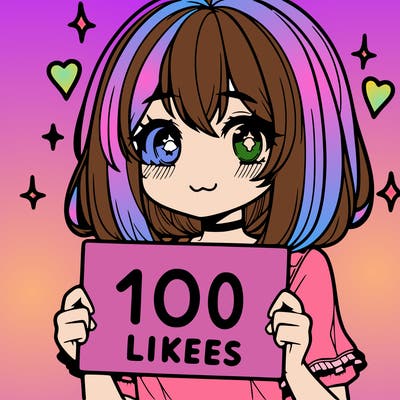 anima girl holding a 100 likes sign in her hand