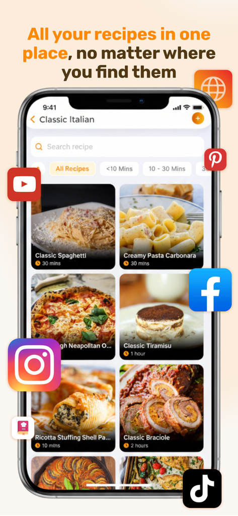 Youmeal-App zeigt Rezepte an, die aus verschiedenen Social-Media-Plattformen gesammelt wurden