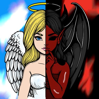 realistic angel half demon