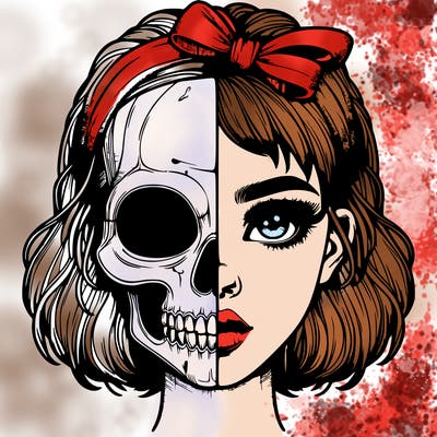 realistic girl with half skull mask