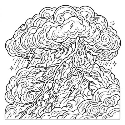 Witness the raw power of nature captured in this stunning intra-cloud lightning coloring page. Dive into the heart of a thundercloud and bring its electrical energy to life with your chosen hues.