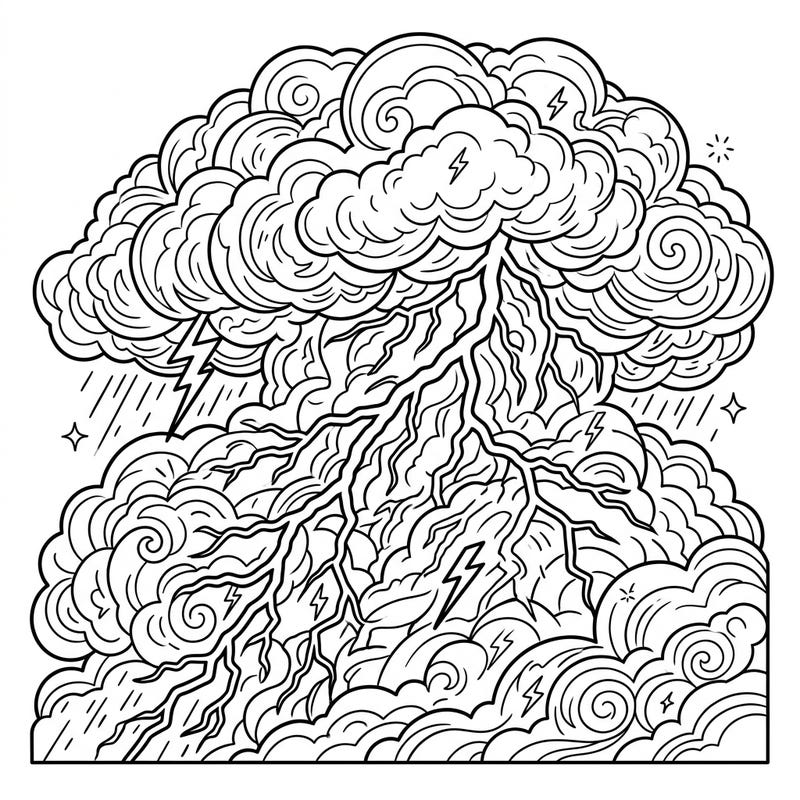 Witness the raw power of nature captured in this stunning intra-cloud lightning coloring page. Dive into the heart of a thundercloud and bring its electrical energy to life with your chosen hues.