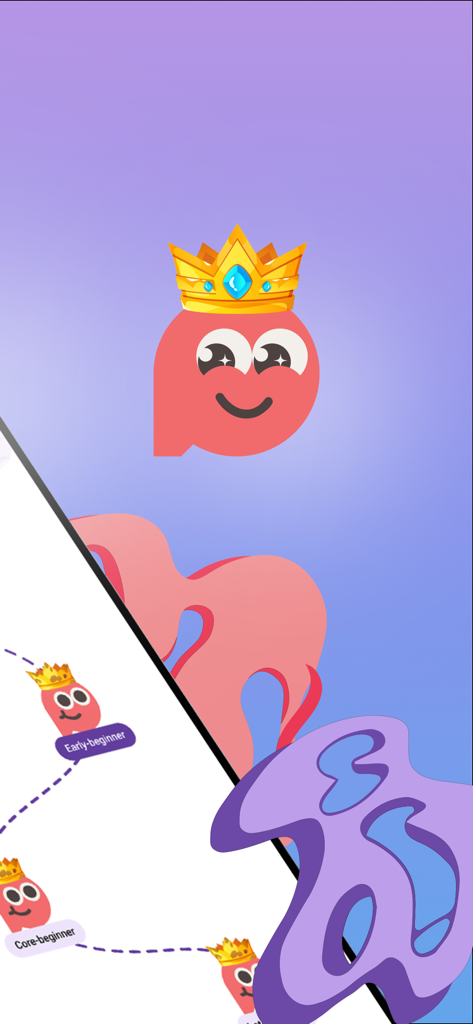 Aralects app mascot wearing a golden crown showing beginner learning levels